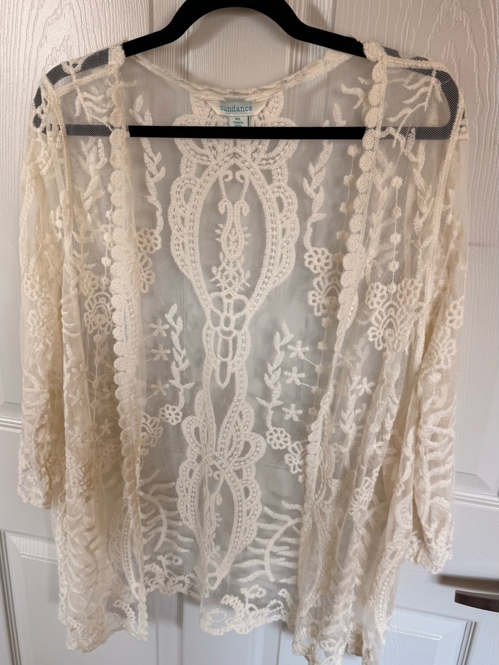 Sundance Sheer Embroidered Lace Cardigan in Cream
